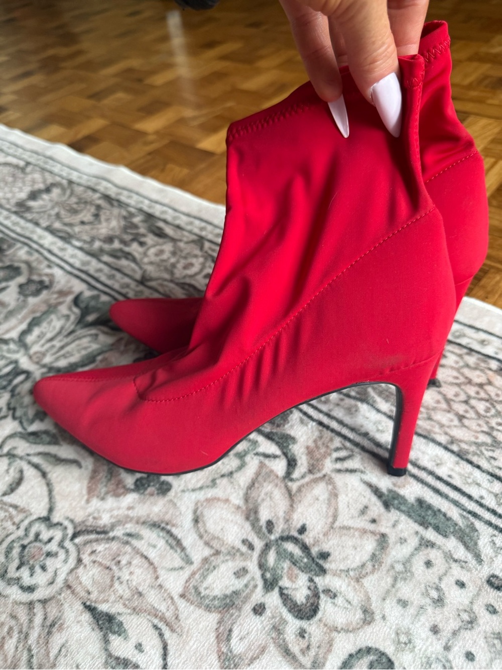 a new day Red Pointed Toe Stiletto Sock Booties